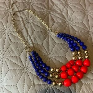 3-Layer Red, Blue & Gold Beaded Necklace